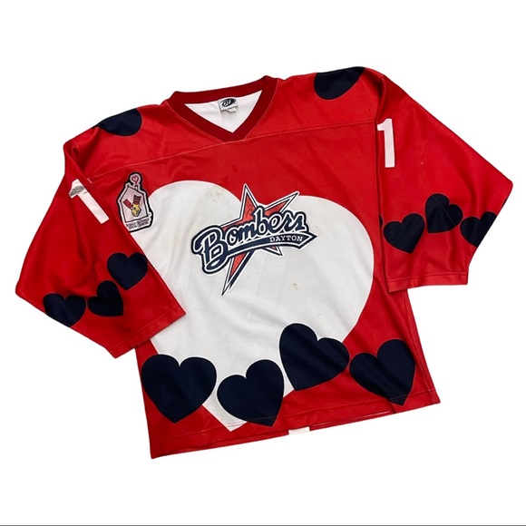 RARE Dayton Bombers Valentine’s Day jersey. Signed and game-worn.